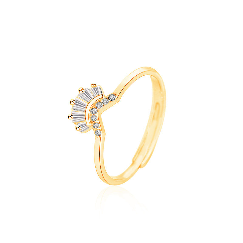 Crown V shape ring with cubic zirconia
