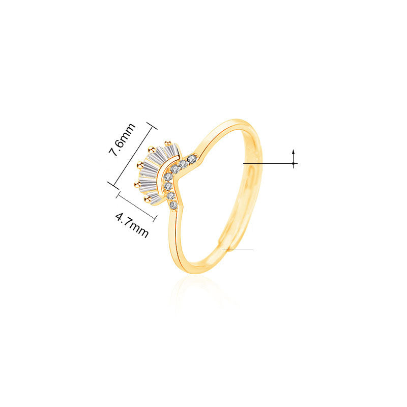 Crown V shape ring with cubic zirconia