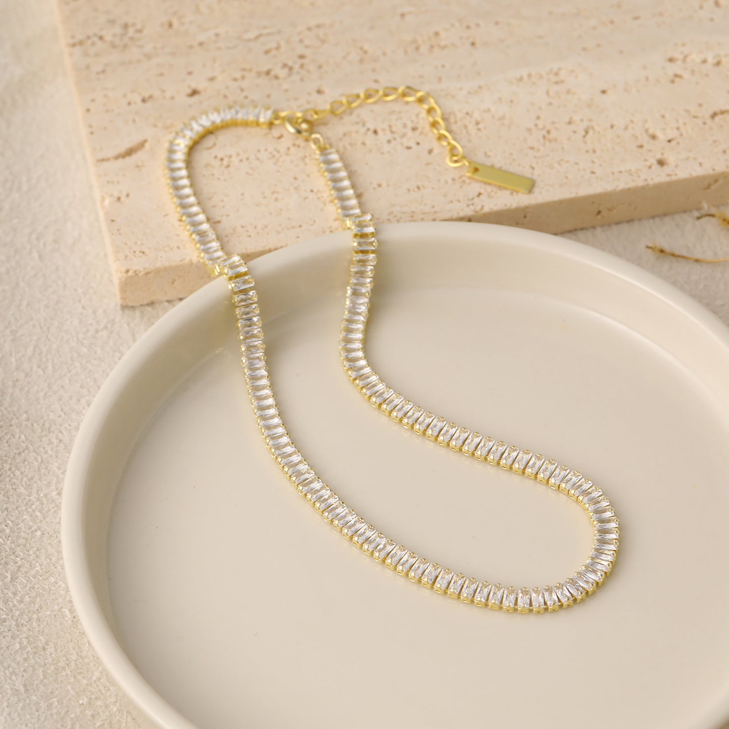Statement choker with cubic zirconia baguettes