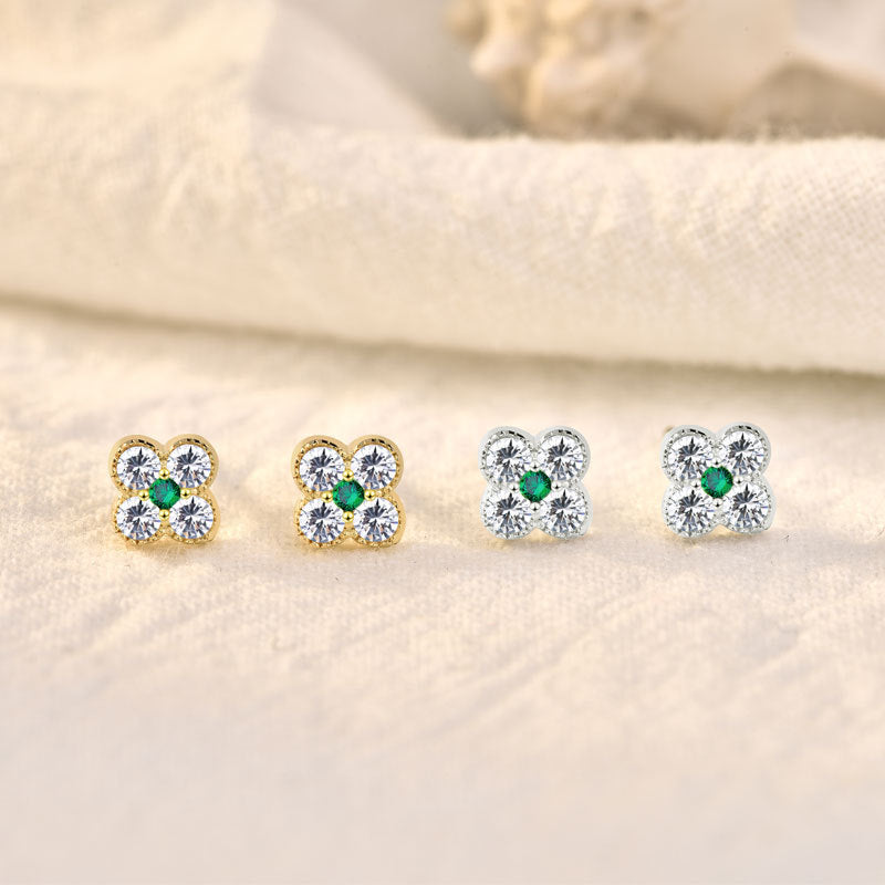 Mini four leaf clover earrings with cubic zirconia
