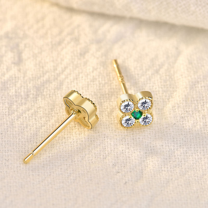 Mini four leaf clover earrings with cubic zirconia