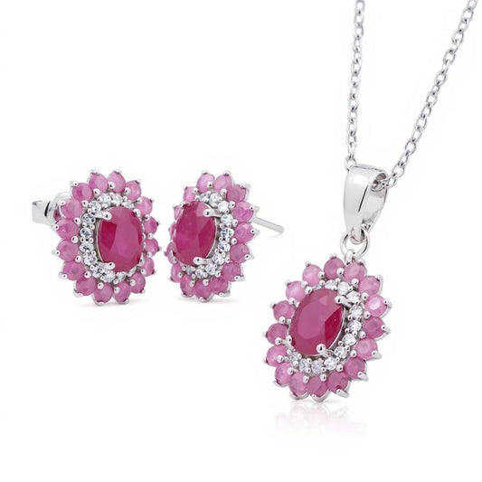 Natural Ruby and Cubic Zirconia Jewelry Set