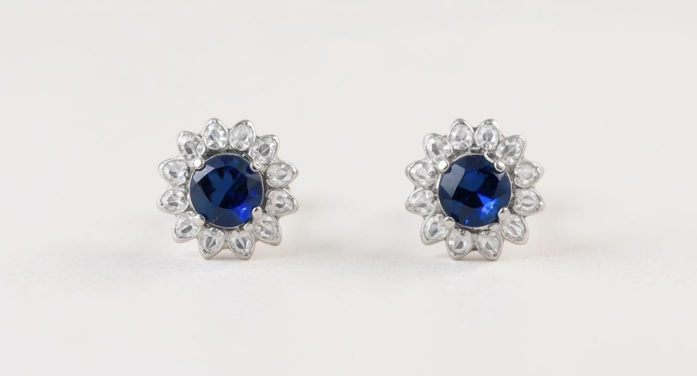 Flower Shaped Sapphire Earrings