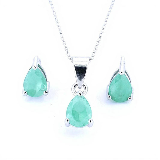 Natural Emerald Droplet Jewelry Set