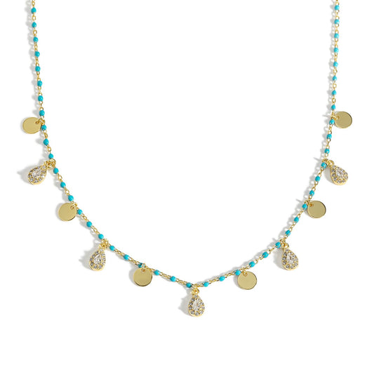 Blue enamel beaded necklace with cubic zirconia