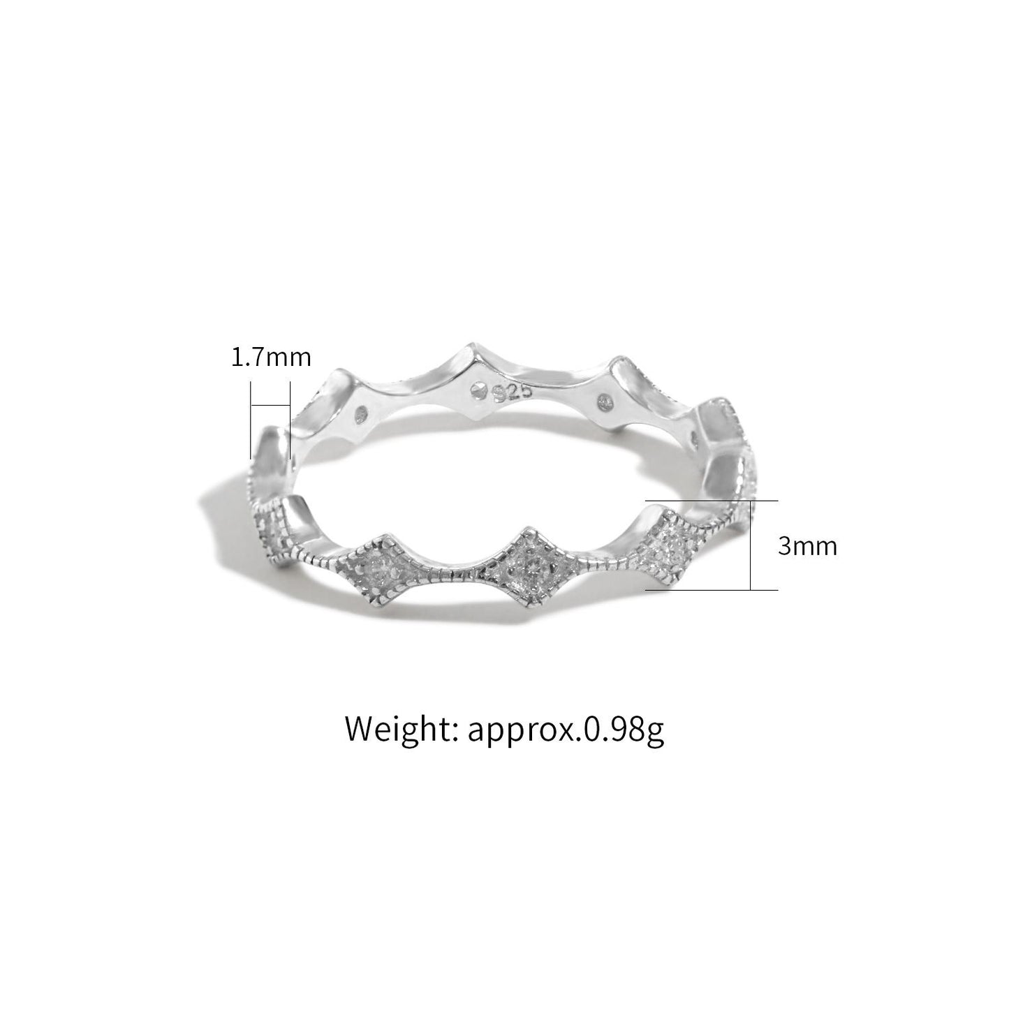 Geometrical design ring with micro setting of cubic zirconias