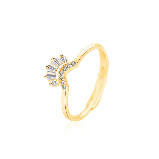 Crown V shape ring with cubic zirconia