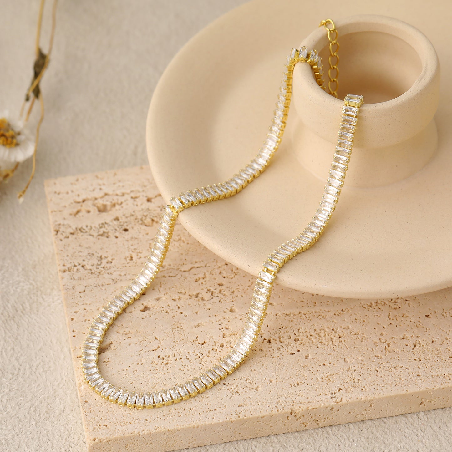 Statement choker with cubic zirconia baguettes