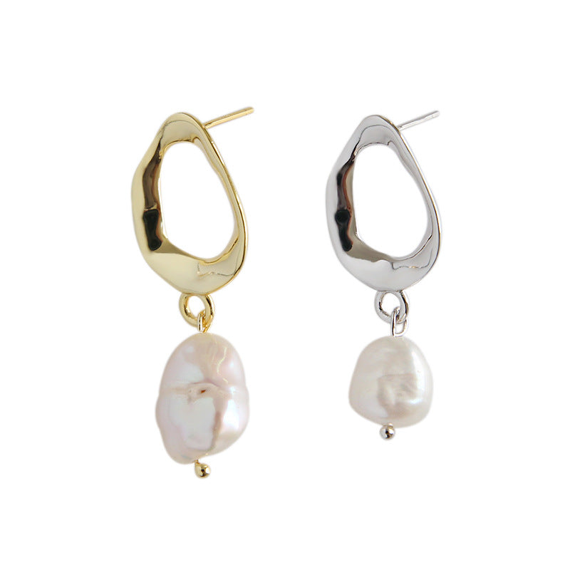 Irregular shaped earrings with cultivated baroque pearl