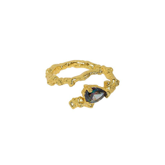 Unique organic waterdrop irregular ring with blue cubic zirconia