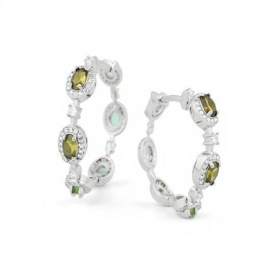 Hoop Earrings With Natural Precious Stone and Cubic Zirconia