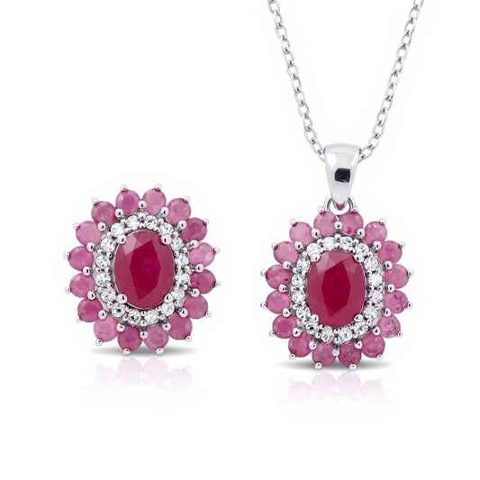 Natural Ruby and Cubic Zirconia Jewelry Set